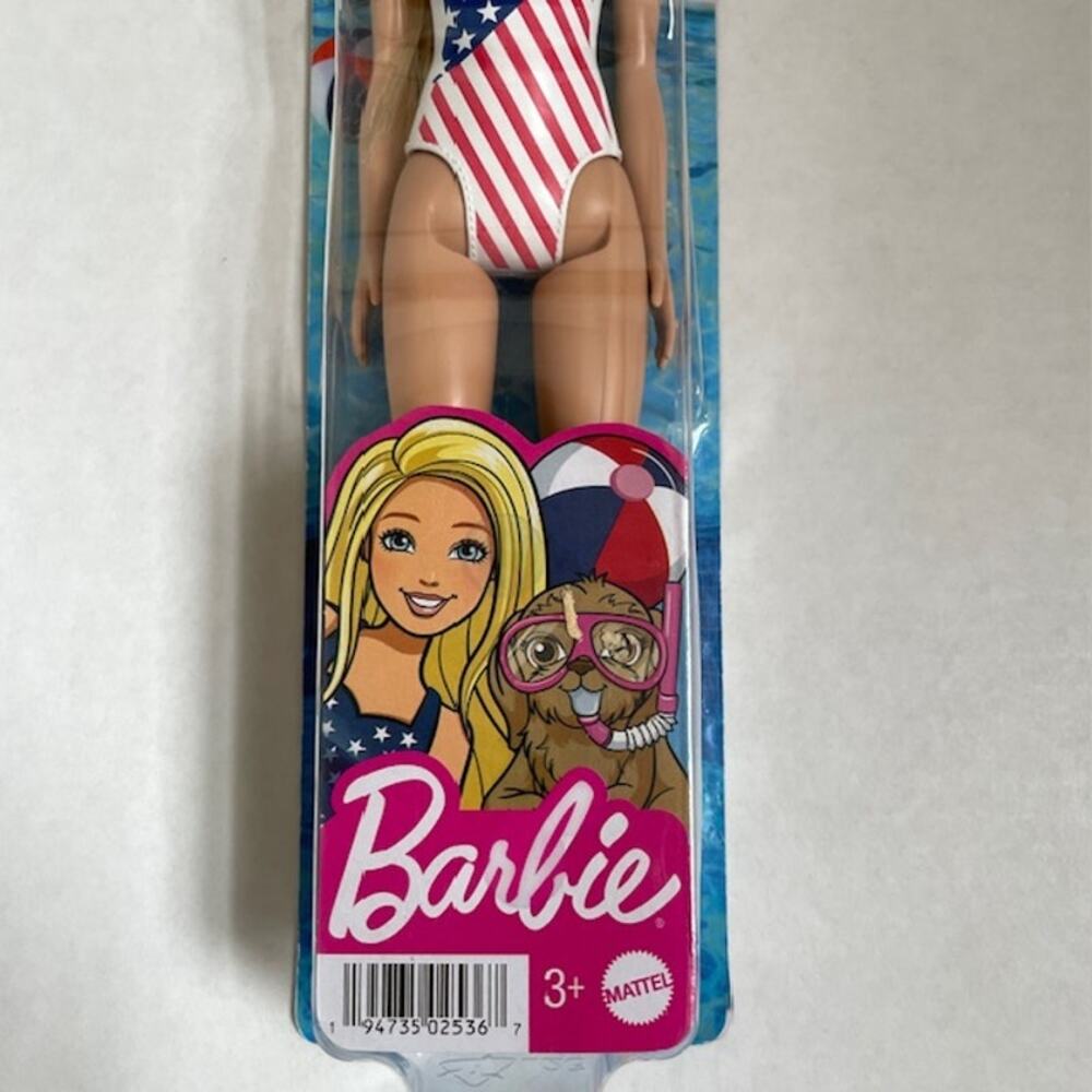 Barbie Beach Swimsuit Doll NIP Patriotic Stars Stripes Summer Mattel Toy - Picture 4 of 5